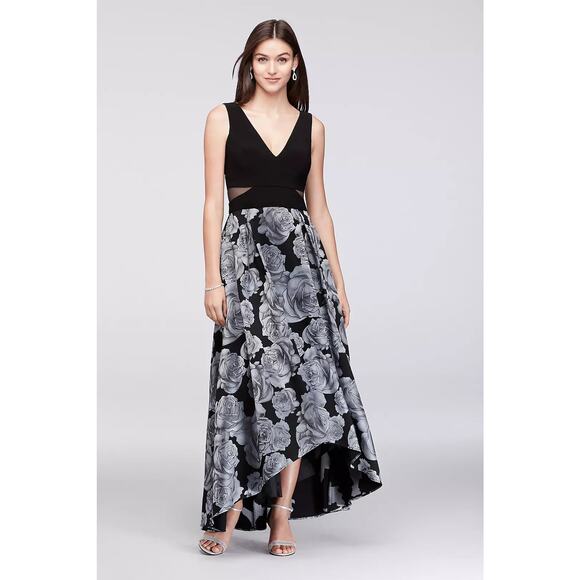 Xscape v-neck high-low jacquard ball gown plus size 18 - Main Image